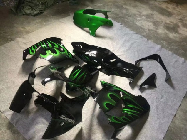 Affordable 2000-2001 Glossy Black Green Flame Kawasaki ZX9R Motorcyle Fairings Canada