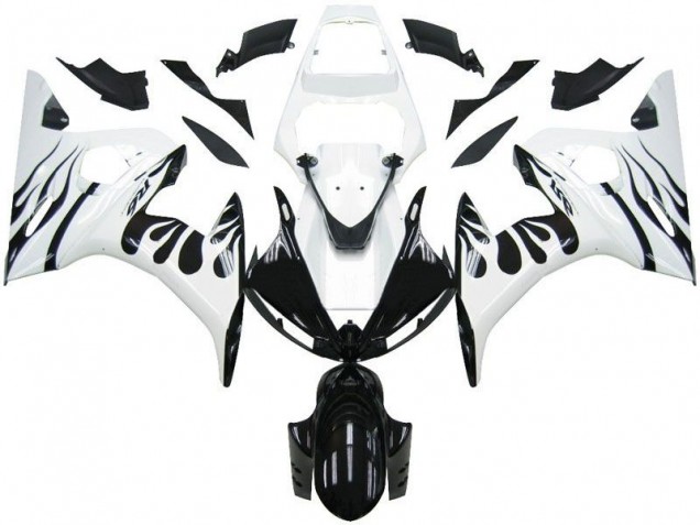 Affordable 2003-2005 White Flame Black Yamaha YZF R6 Motorcycle Fairings Kits Canada Affordable 2003-2005 White Flame Black Yamaha YZF R6 Motorcycle Fairings Kits Canada