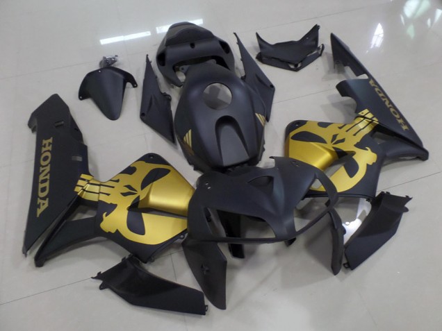 Affordable 2005-2006 Matte Black with Gold Skull Honda CBR600RR Moto Fairings Canada