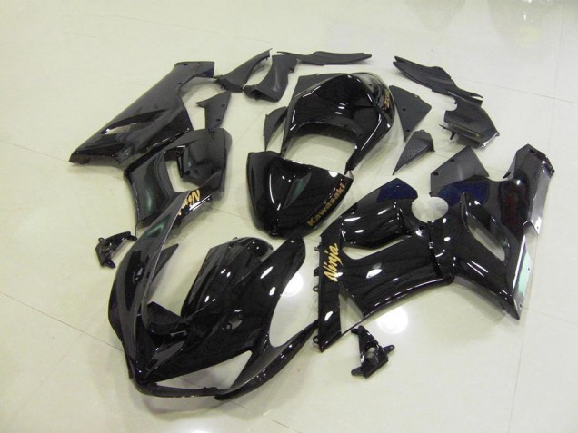 Affordable 2005-2006 Glossy Black Gold Decals Kawasaki ZX6R Motorcycle Fairings Kits Canada Affordable 2005-2006 Glossy Black Gold Decals Kawasaki ZX6R Motorcycle Fairings Kits Canada