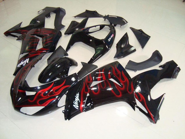 Affordable 2006-2007 Black Red Flame Kawasaki ZX10R Moto Fairings Canada Affordable 2006-2007 Black Red Flame Kawasaki ZX10R Moto Fairings Canada