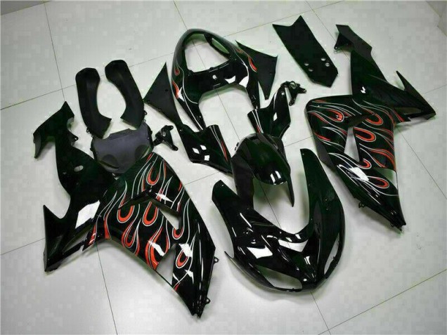 Affordable 2006-2007 Black Red Flame Kawasaki ZX10R Motorcyle Fairings Canada Affordable 2006-2007 Black Red Flame Kawasaki ZX10R Motorcyle Fairings Canada