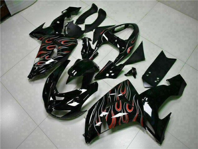 Affordable 2006-2007 Black Red Flame Kawasaki ZX10R Motorcyle Fairings Canada Affordable 2006-2007 Black Red Flame Kawasaki ZX10R Motorcyle Fairings Canada