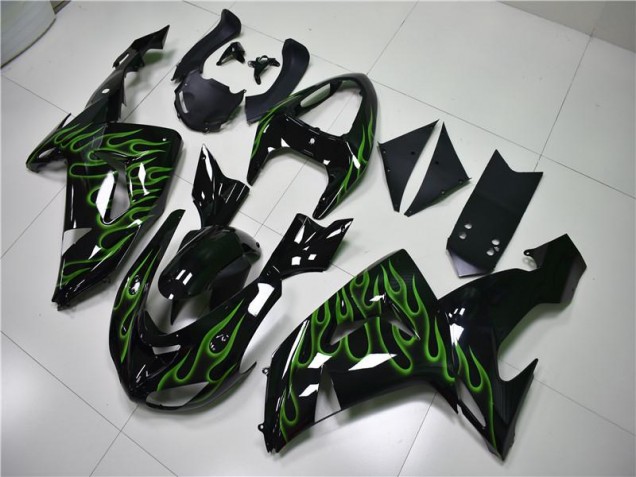 Affordable 2006-2007 Black Green Flame Kawasaki ZX10R Motorcycle Fairing Canada Affordable 2006-2007 Black Green Flame Kawasaki ZX10R Motorcycle Fairing Canada