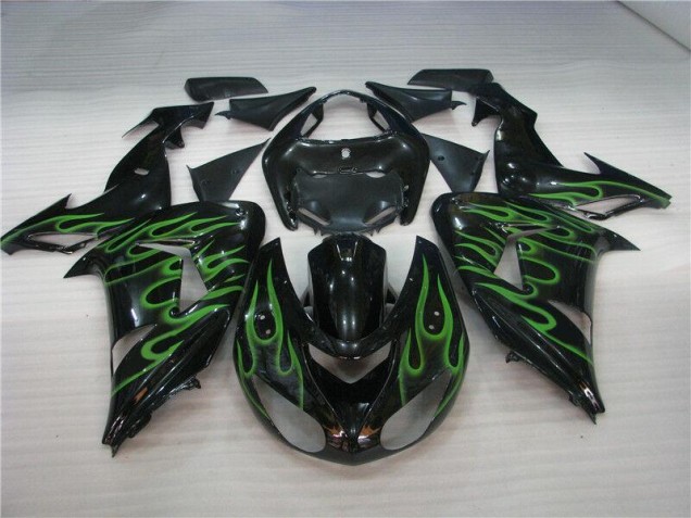 Affordable 2006-2007 Black Green Flame Kawasaki ZX10R Motorcycle Fairing Canada Affordable 2006-2007 Black Green Flame Kawasaki ZX10R Motorcycle Fairing Canada