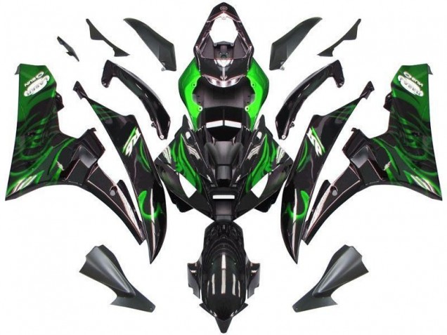 Affordable 2006-2007 Black Green Flame Yamaha YZF R6 Bike Fairing Kit Canada