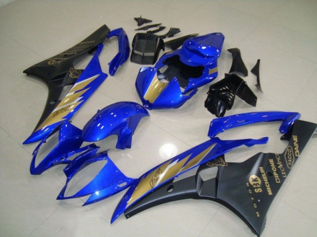 Affordable 2006-2007 Black Blue with Gold Sticker Yamaha YZF R6 Motorcycle Fairing Kit Canada