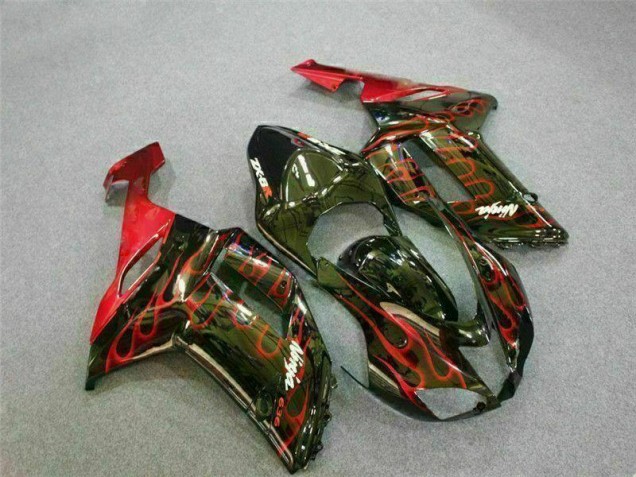 Affordable 2007-2008 Black Red Flame Kawasaki ZX6R Motor Bike Fairings Canada Affordable 2007-2008 Black Red Flame Kawasaki ZX6R Motor Bike Fairings Canada