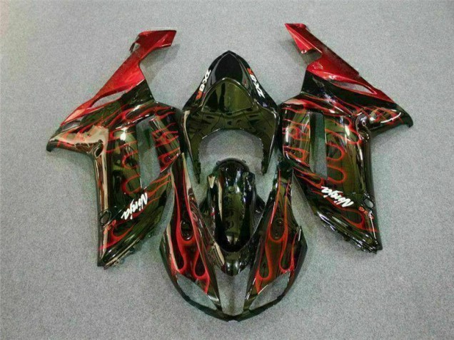 Affordable 2007-2008 Black Red Flame Kawasaki ZX6R Motor Bike Fairings Canada Affordable 2007-2008 Black Red Flame Kawasaki ZX6R Motor Bike Fairings Canada