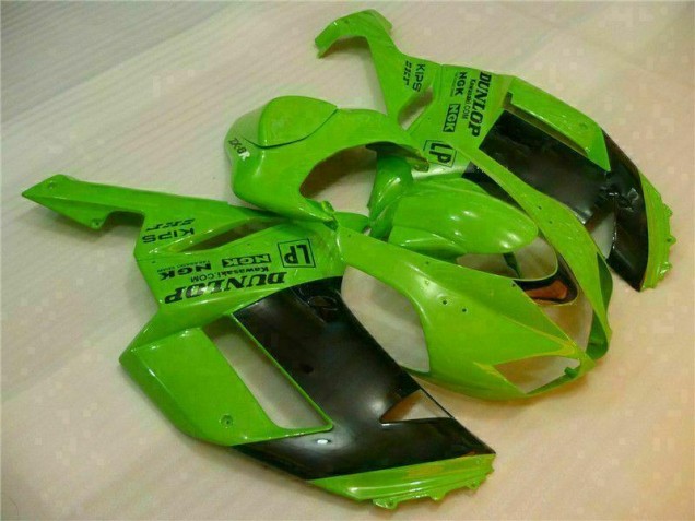 Affordable 2007-2008 Green Black Dunlop Kawasaki ZX6R Motorbike Fairing Kits Canada Affordable 2007-2008 Green Black Dunlop Kawasaki ZX6R Motorbike Fairing Kits Canada