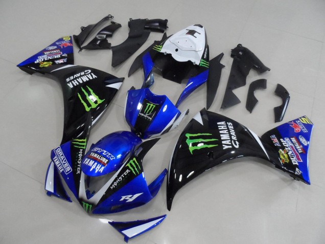 Affordable 2012-2014 Blue Black Monster Yamaha YZF R1 Motorcycle Fairing Kits Canada Affordable 2012-2014 Blue Black Monster Yamaha YZF R1 Motorcycle Fairing Kits Canada