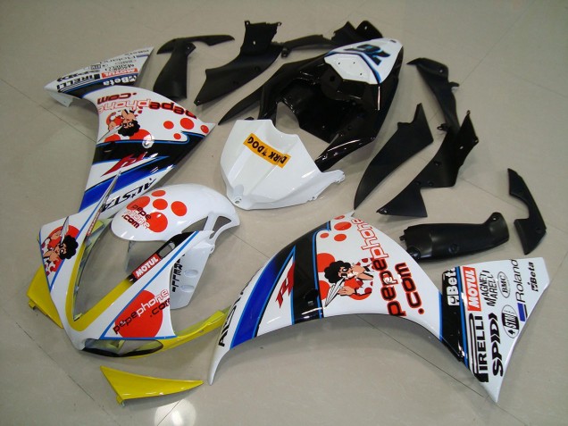 Affordable 2012-2014 White Black Pepe Phone Yamaha YZF R1 Motorcycle Fairings Kit Canada Affordable 2012-2014 White Black Pepe Phone Yamaha YZF R1 Motorcycle Fairings Kit Canada