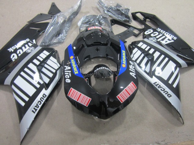 Affordable 2007-2014 Black White Advance Alice Ducati 1098 Replacement Fairings Canada