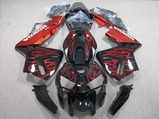 Affordable 2005-2006 Black Red Flame Honda CBR600RR Motorcycle Fairings Kits Canada
