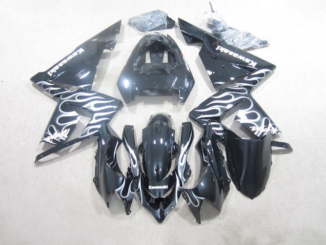 Affordable 2003-2005 Black White Flame Kawasaki ZX10R Motorcycle Fairings Canada
