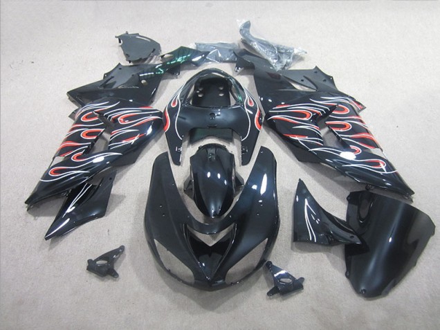 Affordable 2006-2007 Black White Red Flame Kawasaki ZX10R Motorbike Fairing Canada Affordable 2006-2007 Black White Red Flame Kawasaki ZX10R Motorbike Fairing Canada