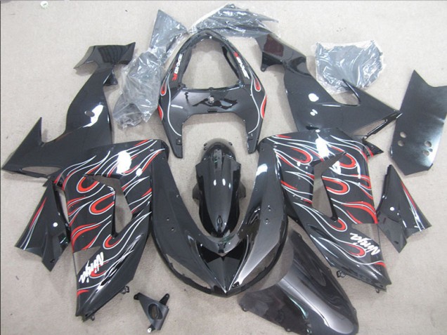 Affordable 2006-2007 Black Red White Flame Ninja Kawasaki ZX10R Bike Fairings Canada Affordable 2006-2007 Black Red White Flame Ninja Kawasaki ZX10R Bike Fairings Canada