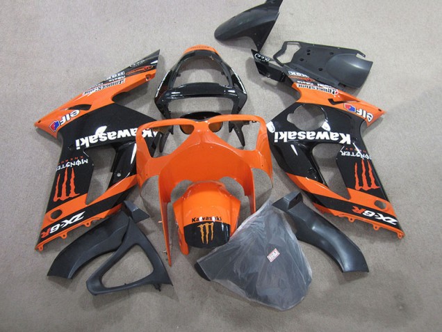 Affordable 2003-2004 Black Orange Monster Kawasaki ZX6R Motorbike Fairings Canada Affordable 2003-2004 Black Orange Monster Kawasaki ZX6R Motorbike Fairings Canada