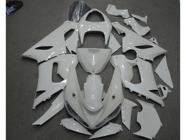 Affordable 2005-2006 White Kawasaki ZX6R Motorcycle Fairings Kit Canada
