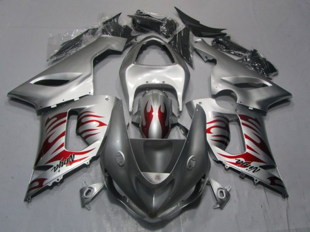 Affordable 2005-2006 Silver Red Flame Ninja Kawasaki ZX6R Motorcycle Replacement Fairings Canada