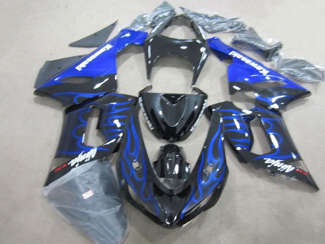 Affordable 2005-2006 Black Blue Flame Ninja 636 Kawasaki ZX6R Motorcycle Fairings Kits Canada