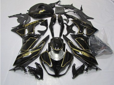 Affordable 2009-2012 Black Gold Kawasaki ZX6R Motorcycle Fairings Kit Canada