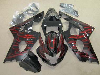 Affordable 2004-2005 Black Red Flame Suzuki GSXR600 Replacement Fairings Canada
