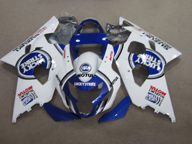 Affordable 2004-2005 Blue White Lucky Strike Motul Suzuki GSXR600 Moto Fairings Canada