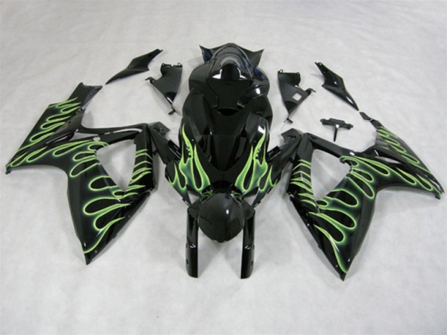 Affordable 2006-2007 Black Green Flame Suzuki GSXR600 Motorcycle Fairings Canada Affordable 2006-2007 Black Green Flame Suzuki GSXR600 Motorcycle Fairings Canada
