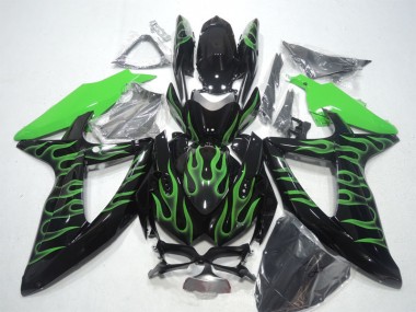 Affordable 2008-2010 Black Green Flame Suzuki GSXR600 Bike Fairings Canada