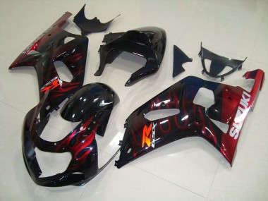 Affordable 2001-2003 Black Red Flame Suzuki GSXR750 Bike Fairing Kit Canada