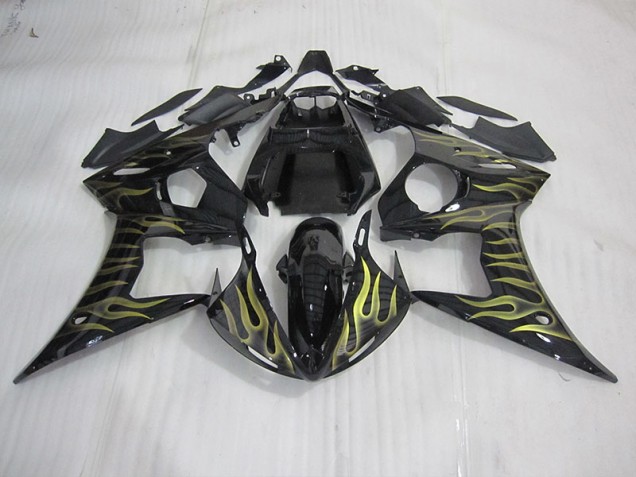 Affordable 2003-2005 Black with Yellow Flame Yamaha YZF R6 Motorcycle Bodywork Canada