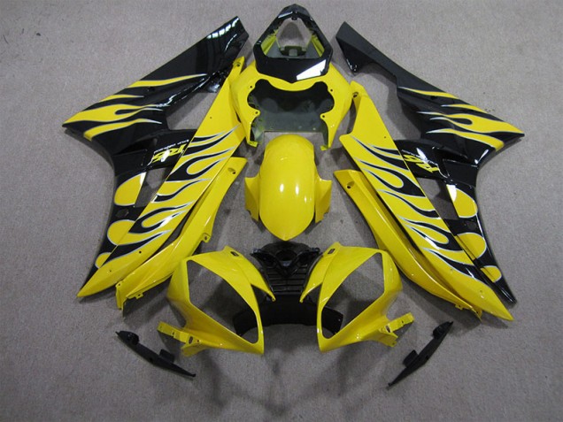 Affordable 2006-2007 Yellow Black Flame Yamaha YZF R6 Motorbike Fairing Kits Canada